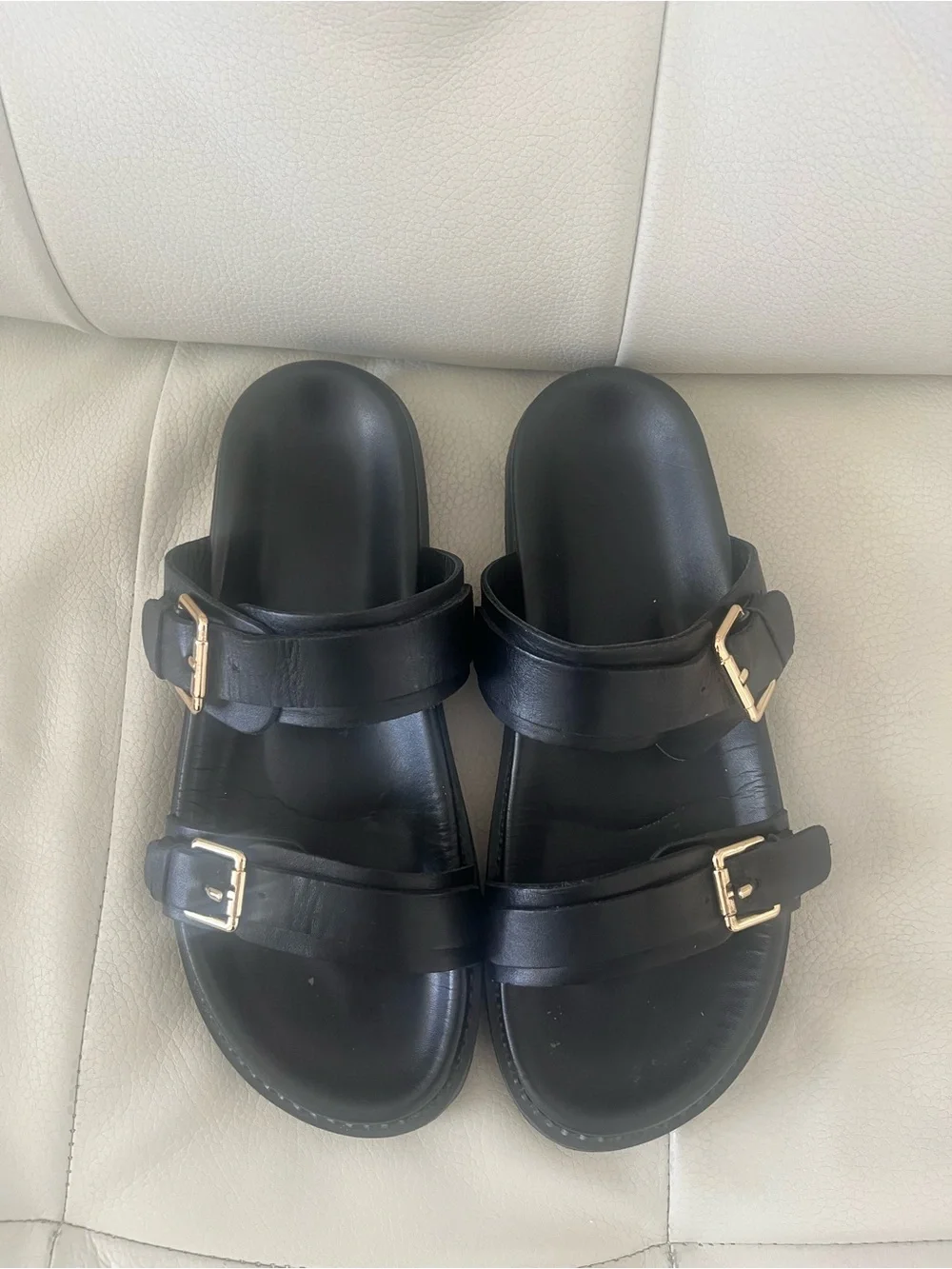 Liberté Aloha Double-Strap Buckle Slide Leather Sandals